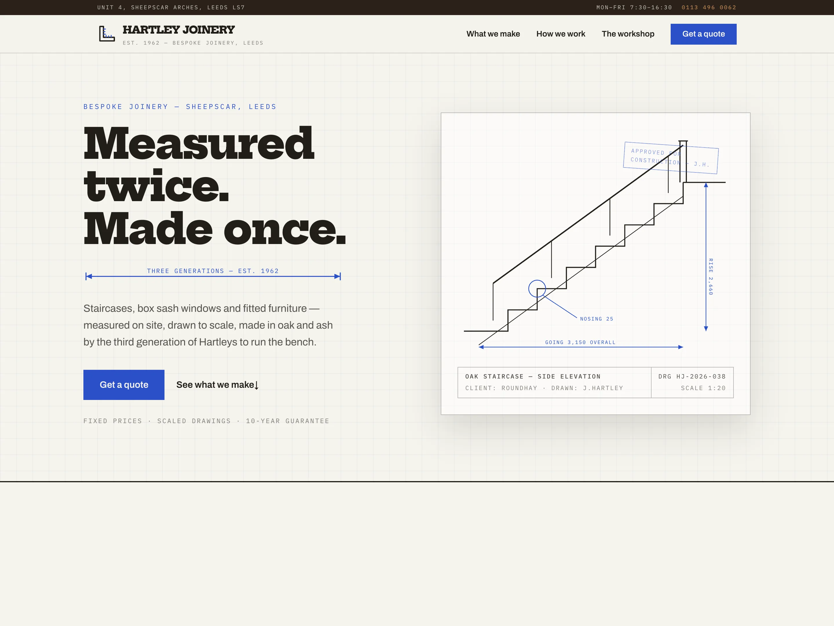 Screenshot of the Hartley Joinery concept website